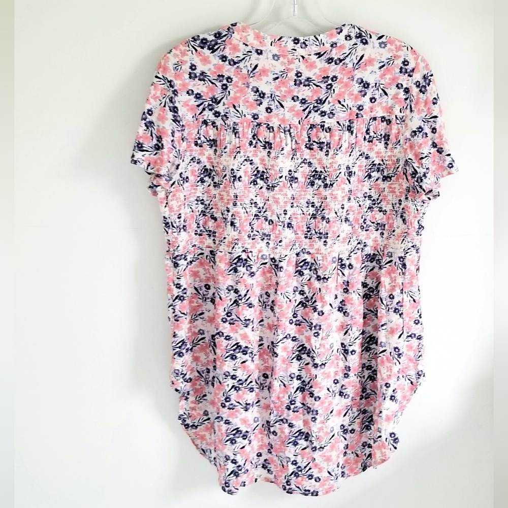 Knox Rose Top Pink Navy floral button down top Short Sleeve NWT - Picture 5 of 7